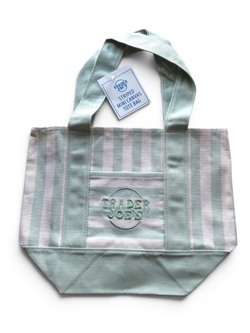 TRADER JOE'S 2026 Summer Edition Striped Mini Canvas Tote Bag Mint Green NWT